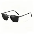 Men's polarized square sunglasses with dark grey metal frame for business driving use. - Gunmetal Frame Black Grey Lens