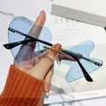 Modieuze hartvormige randloze zonnebril met blauwe glazen voor festivalfeesten - Gouden Frame Blauwe Lenzen