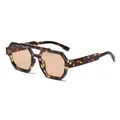 Gafas de sol retro de carey con doble puente y montura de polígono grande moderna - Marco de Carey Lentes Té