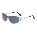 Occhiali da sole monoblocco stile punk Y2K con montura in metallo argento e lenti grigie - Montatura Argento Lente Grigio Nero