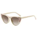 Beigefarbene Kinder-Sonnenbrille in Katzenaugenform mit glitzernden rosa Herzen und Farbverlauf - Off-White Rahmen Verlauf Tee Gläser