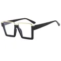 Fashionable square anti-blue light glasses with black and gold frame for unisex style - Black