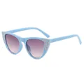 Hellblaue Katzenaugen-Sonnenbrille für Kinder mit Glitzerherzen und Verlaufslinsen - Blauer Rahmen Verlauf Grau Gläser