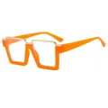 Trendy orange oversized square anti-blue light glasses frames with gold metal accents - Orange