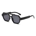 Elegantes gafas de sol poligonali retro con doble puente y montura en negro clásico - Negro Brillante Gris