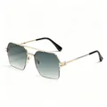 Lunettes de soleil rétro en métal à double pont avec verres dégradés bleu-vert élégants - Monture Dorée Verres Verts Dégradé