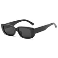 Stylish retro small square frame children's sunglasses in black with UV protection - Glossy Black/Grey Lens