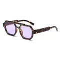 Elegantes gafas de sol poligonales retro con montura de carey y cristales morados - Montura Carey Lentes Púrpuras