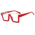 Stylish red square frame anti-blue light glasses featuring modern gold metal trim accent - Red