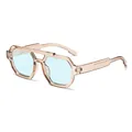 Gafas de sol retro de doble puente con lentes azul claro y montura color beige - Marco Té Lentes Gris Azulado