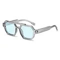Gafas de sol retro de doble puente con cristales azul claro y montura gris transparente - Gris Transparente Lente Azul