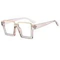 Stylish square blue light blocking glasses with pink transparent frame and gold accents - Champagne