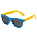 Two-tone polarized children's sunglasses with blue silicone frame and yellow temples - Blue Frame Yellow Temples