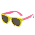 Stylish children's polarized sunglasses with yellow and pink silicone frame design - Neon Yellow Frame Pink Temples