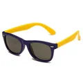Children's polarized sunglasses with a dark blue frame and bright yellow temples - Purple Blue Frame Yellow Temples