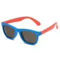 Children's silicone polarized sunglasses in blue and orange with silver rice nail accents - Blue Frame Pink Legs