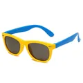Flexible silicone kids polarized sunglasses in yellow and blue bicolor frame - Yellow Frame Blue Legs Grey Lens