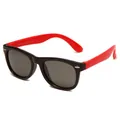 Black and red polarized children's sunglasses with silicone frame and classic stud detail - Black Frame Red Leg