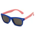 Flexible polarized kids sunglasses featuring a blue silicone frame and pink temples - Royal Blue Frame Pink Temples