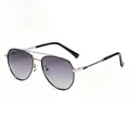 Détail de lunettes aviateur homme avec double pont argenté et verres dégradés - Polarisé / Noir Argent Verres Gris Dégradé