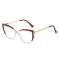 Lunettes anti-lumière bleue œil de chat chic avec monture en métal rouge et rose - Monture Dégradé Rouge à Transparent