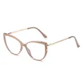 Lunettes œil-de-chat anti-lumière bleue avec branches en métal or rose, fini nude. - Monture Café Clair Lentille Claire