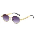 Retro Steampunk Sonnenbrille mit goldenem Metallrahmen und lila Verlaufsgläsern - Goldrahmen Verlaufs-Graue Gläser