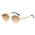 Vintage Steampunk Oval Sonnenbrille mit goldenem Metallrahmen und braunem Verlauf für Mode - Goldener Rahmen Verlaufs-Tee-Gläser