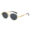 Modische ovale Sonnenbrille mit goldenem Metallrahmen und Steampunk-Design für Damen und Herren - Goldener Rahmen Graue Gläser