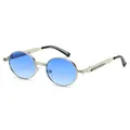 Vintage Steampunk Oval-Sonnenbrille mit silbernem Metallrahmen und blauen Verlaufsgläsern - Silberrahmen Doppelblaue Gläser