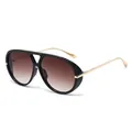 Vintage oversized aviator sunglasses with gold metal temples and brown lenses - Glossy Black Frame Gradient Tea Lens