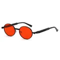 Vintage runde Steampunk-Sonnenbrille mit roten Gläsern und schwarzem Metallrahmen - Schwarzer Rahmen Solide Rot Gläser