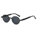 Retro Steampunk-Sonnenbrille mit rundem schwarzem Metallrahmen und dunklen Gläsern - Schwarzer Rahmen Graue Gläser