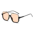 Retro übergroße quadratische Sonnenbrille mit Doppelbrücke und schwarzen Rahmen - Schwarzer Rahmen Tee Gläser
