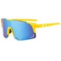 Professional sports cycling sunglasses featuring yellow frame and blue mirrored lenses - Yellow Frame Ice Blue Lens