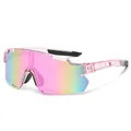 Gafas de sol deportivas de ciclismo con montura rosa y lentes iridiscentes - Montura Rosa Transparente Lente Espejo Rosa