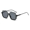 Modische Oversize-Sonnenbrille mit quadratischem schwarzen Rahmen und Doppelsteg für Damen - Schwarzer Rahmen Schwarz Graue Gläser