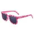 Pink pixelated mosaic sunglasses with a square frame for parties festivals and streaming use - Pink Plaid