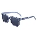 Funny pixelated mosaic sunglasses with grey and blue checkered frame for parties - Grey Checkered