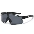 Gafas de sol deportivas negras para ciclismo con lentes anchas cortavientos para carreras - Montura Negra Lente Gris