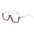Retro square glasses featuring leopard print lower frame and gold metal double bridge - Tortoise Frame Clear Lens