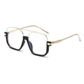 Retro square semi-rimless glasses with stylish gold double bridge and blue light lens - Black Gold Frame Clear Lens