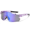 Gafas de sol para ciclismo al aire libre con montura púrpura y lentes reflectantes - Montura Morada Transparente Lente Azul