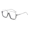 Vintage oversized square double-bridge glasses with clear anti-blue light lenses - Gray Silver Frame Clear Lenses