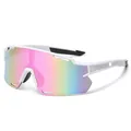 Gafas de ciclismo deportivas con montura blanca y lentes de iris arcoíris - Montura Blanca Espejo Rosa