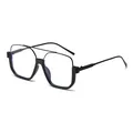 Retro black square double bridge glasses with anti-blue light clear lenses for women - Black Frame Clear Lenses