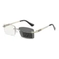 High-grade rimless photochromic reading glasses with metal temples and blue light blocking - 0.00 Degree / Silver