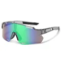 Gafas de ciclismo deportivas con lentes verdes irisadas y montura gris transparente. - Gris Trans Lente Espejo Verde
