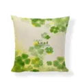 Detailed texture view of linen cushion cover with green clover leaf print design - Fresh Shamrock Letter Style (9855-2) / 18x18 Inch