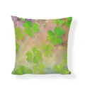 Close-up detail of green shamrock clover pattern on linen textured cushion cover - Vintage Starry Sky Shamrock Style (9855-3) / 18x18 Inch